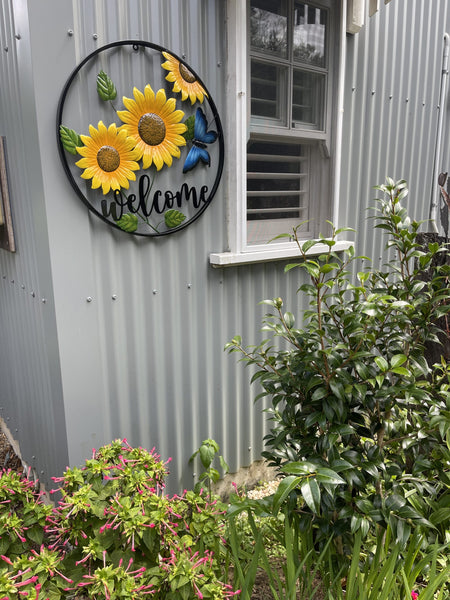 Butterfly and Sunflowers with Welcome