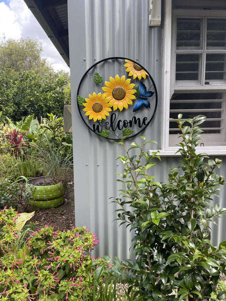 Butterfly and Sunflowers with Welcome