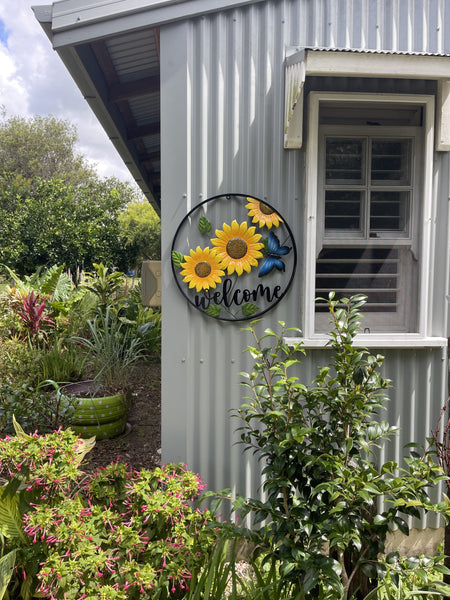 Butterfly and Sunflowers with Welcome