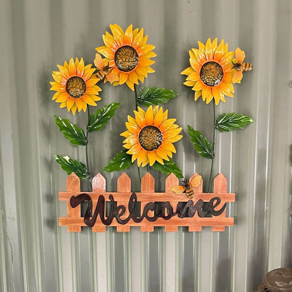 Sunflowers in a Field with Welcome